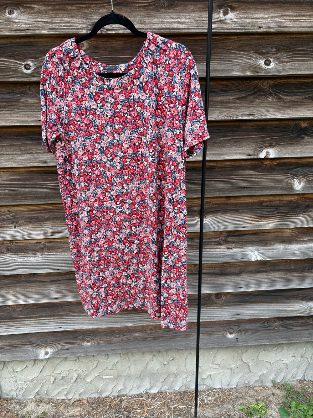 J. Jill Red Floral Short-Sleeve Shift Dress